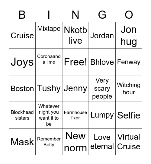NKOTB Bingo Card