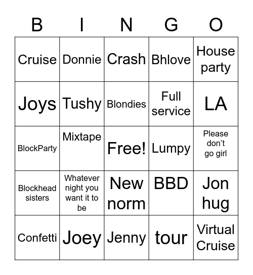 NKOTB Bingo Card