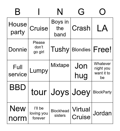 NKOTB Bingo Card