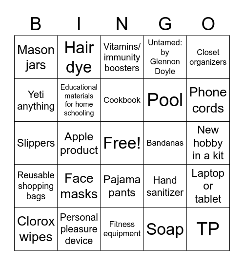 Amazon: Quarantine Edition Bingo Card