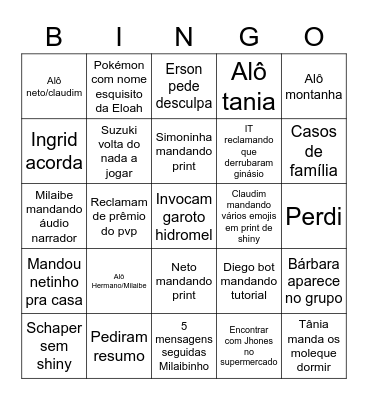 Bingo Pokémon GO Minas Shopping Bingo Card
