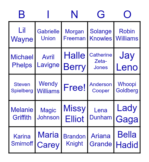 Invisible Disability Celebrity Edition Bingo Card