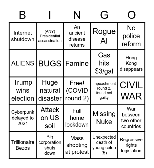 How could 2020 get any worse? Bingo Card