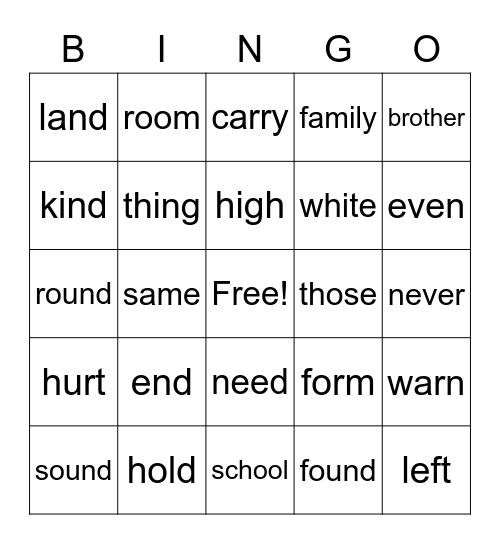 Joey's words Bingo Card