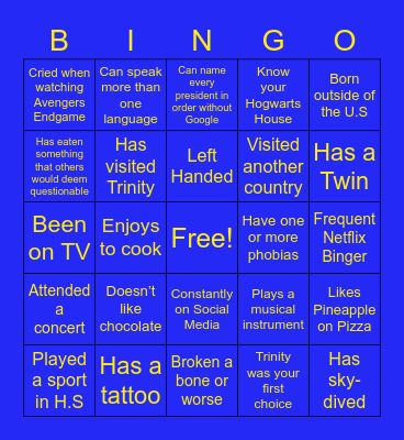 Getting To Know You.... Bingo Card