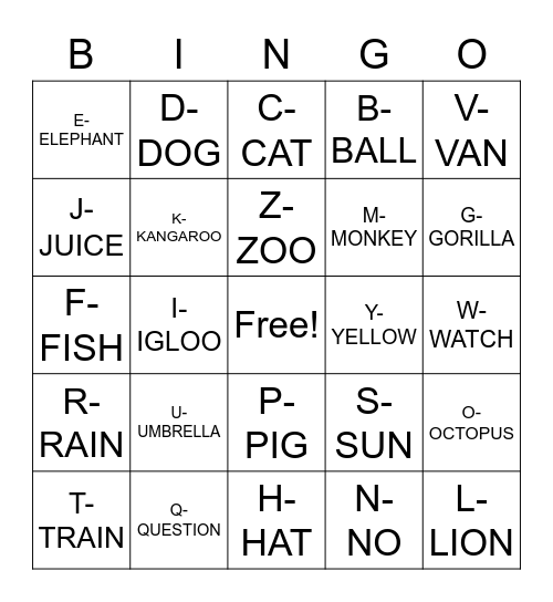 ALPHABET SOUND Bingo Card