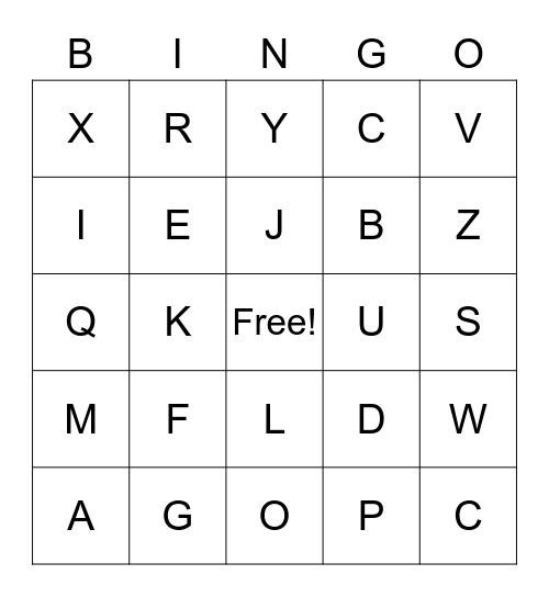 Alphabet Bingo Card