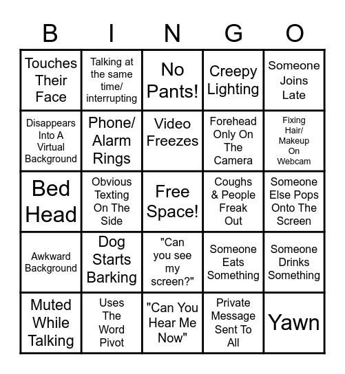 Zoom Meeting Bingo Card