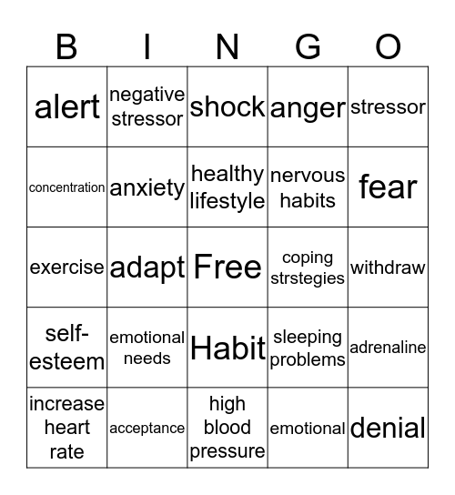 mental and Emotional Health Bingo Card