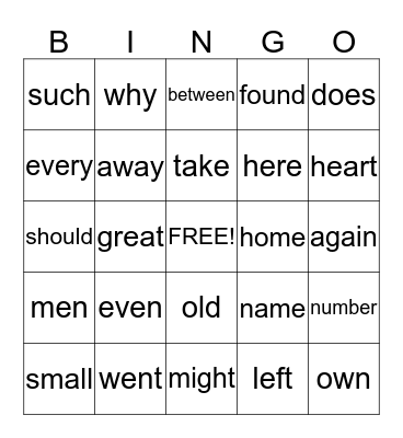 High Frequency C1 Bingo Card