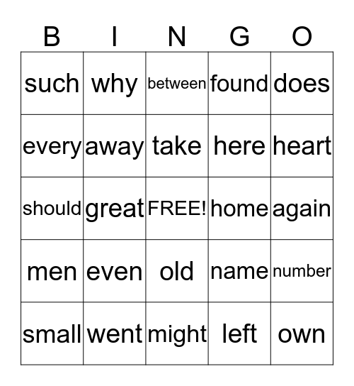 High Frequency C1 Bingo Card
