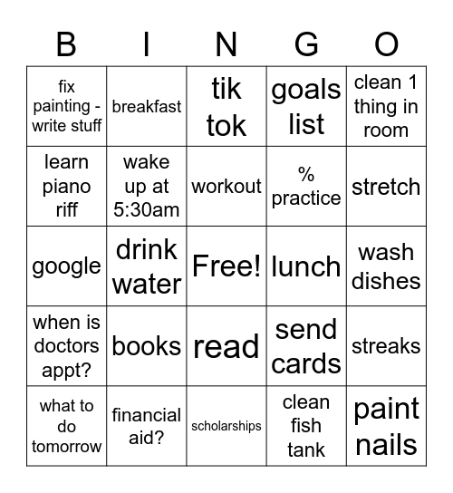 Things I Need To Get Done (7-10-2020) Bingo Card