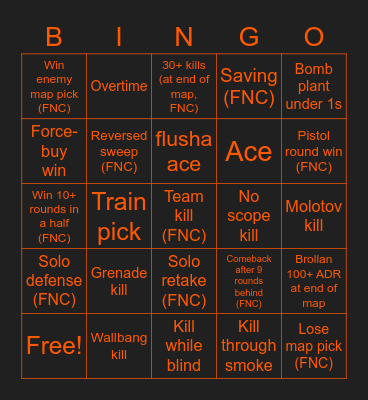 Fnatic vs G2 Bingo Card