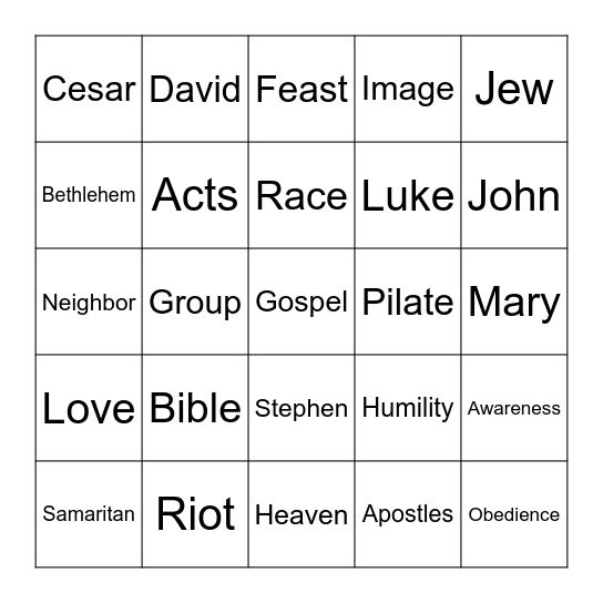 Loving Your Neighbor Bingo Card