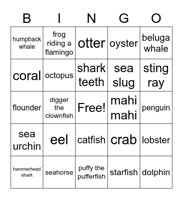 Sea Life Bingo Card