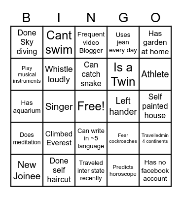 Team Building Bingo Card