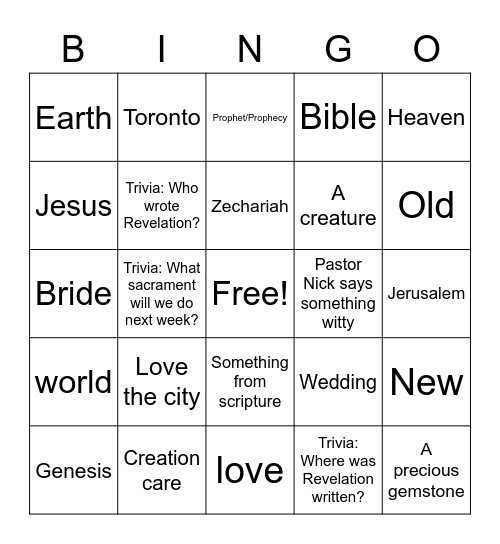 Sermon Bingo June 28 Bingo Card