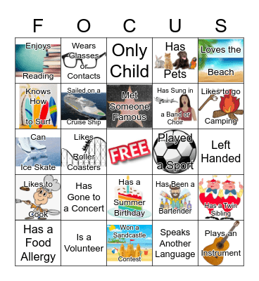 BINGO! ~ The Focus is on you! Bingo Card