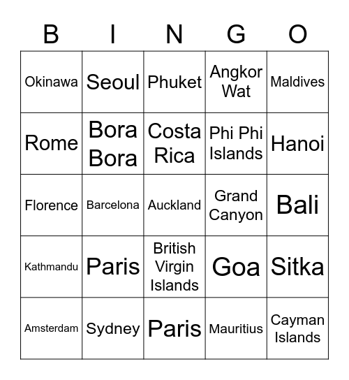 My Vacation Checklist Bingo Card