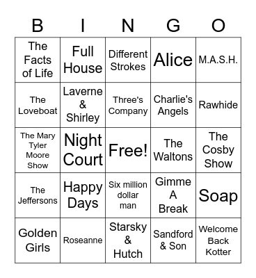 T.V Bingo Card
