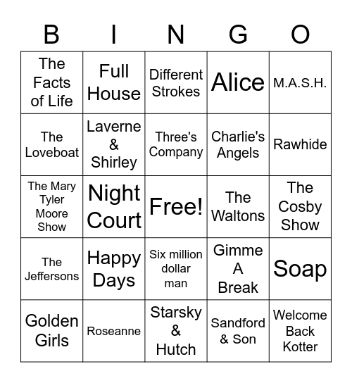 T.V Bingo Card