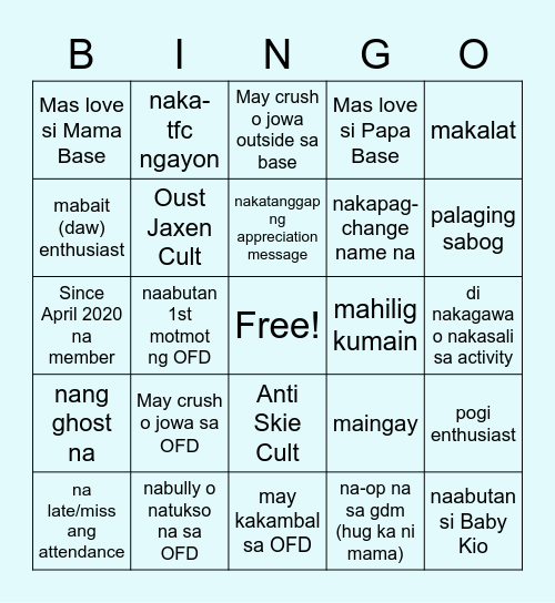 One Fine Day Bingo Card