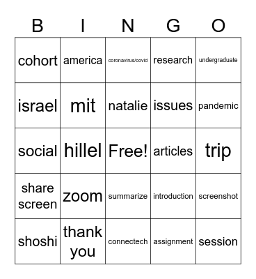 ConnecTech Bingo Card