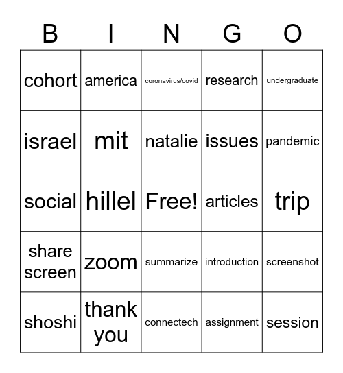 ConnecTech Bingo Card