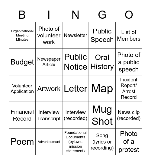 Archival BINGO Card