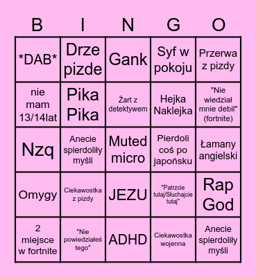 Brysiunya BINGO Card