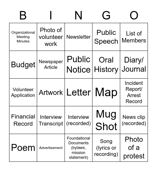 Archival BINGO Card