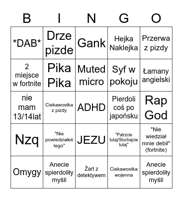 Brysiunya BINGO Card