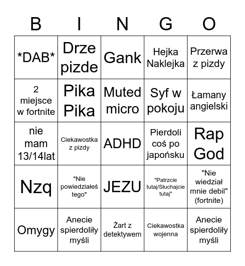 Brysiunya BINGO Card