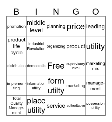 Marketing Management Unit 2 and 3 Bingo Card