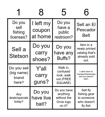 ORVIS BINGO - JULY Bingo Card