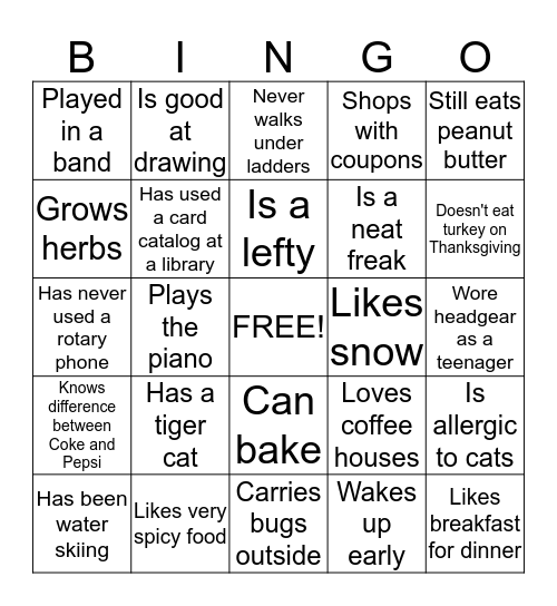 Getting to Know You Bingo Card