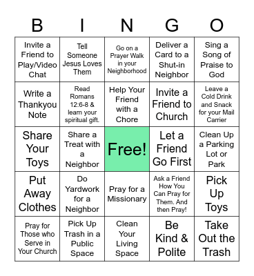 Serving God Bingo Card