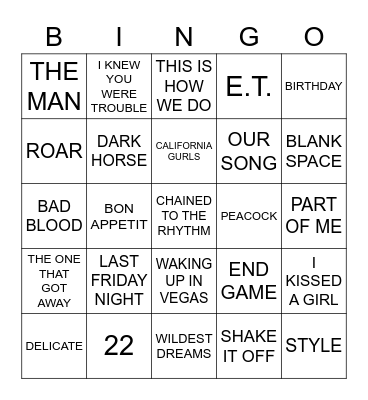 T-SWIFT VS KATY P Bingo Card