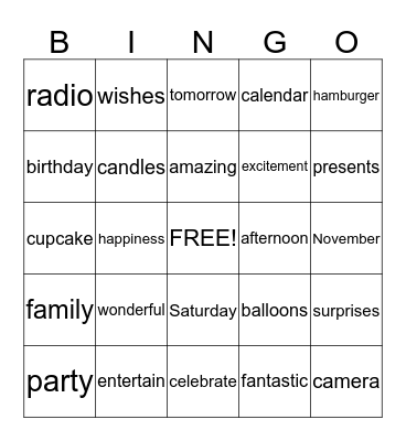 Birthday Bingo Card