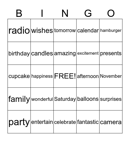 Birthday Bingo Card