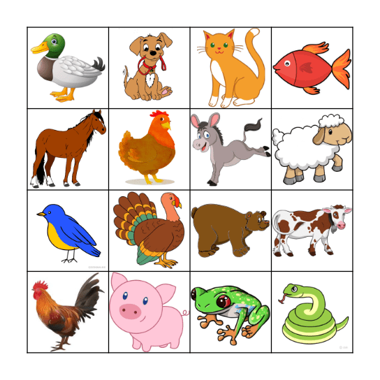 Animal BINGO Card