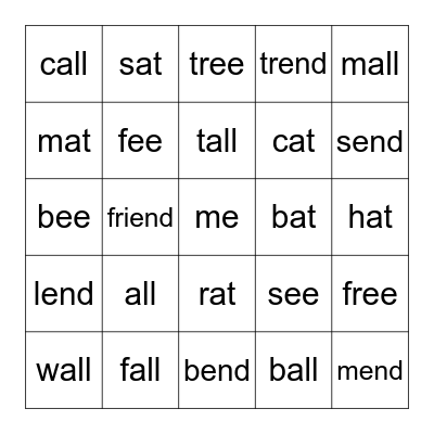 Rhyming Sort #2 Bingo Card