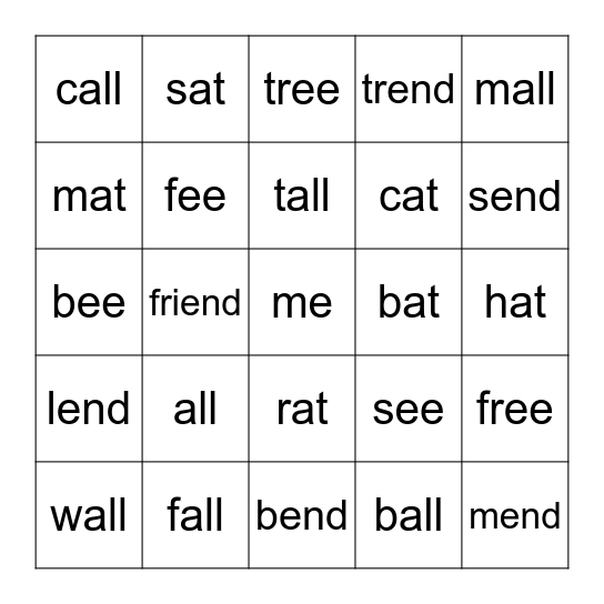 Rhyming Sort #2 Bingo Card