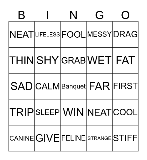 Synonyms - Level 3 Bingo Card
