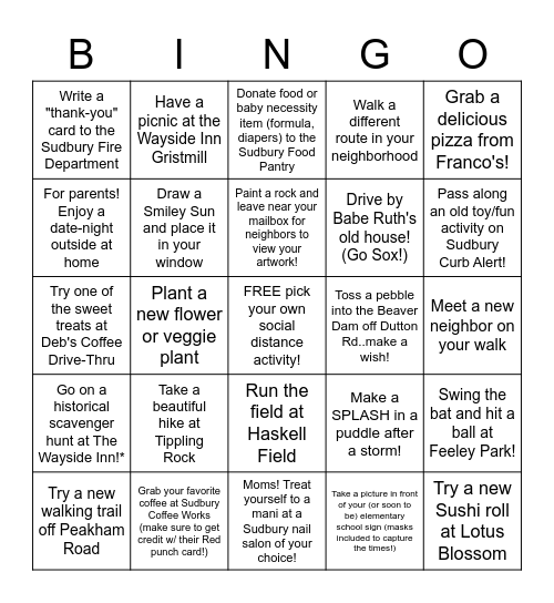SFN July BINGO Challenge! Bingo Card