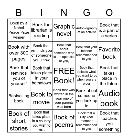 Cardozo Reading Bingo Card