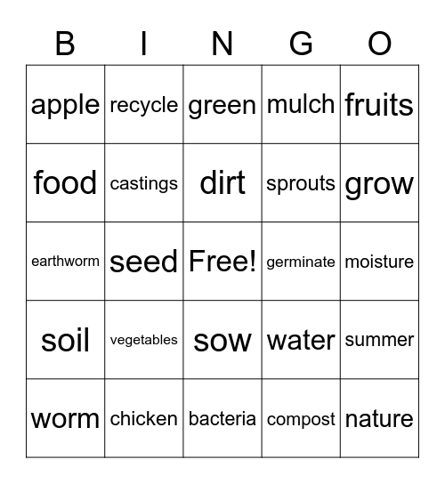 Sensible Seeds Bingo Card