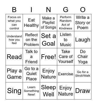 Stress Management Bingo Card