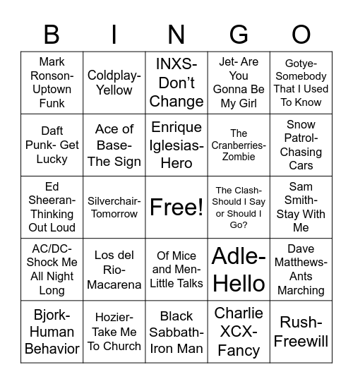 Total-Quiz.com Presents Radio Bingo: Foreign Music Bingo Card
