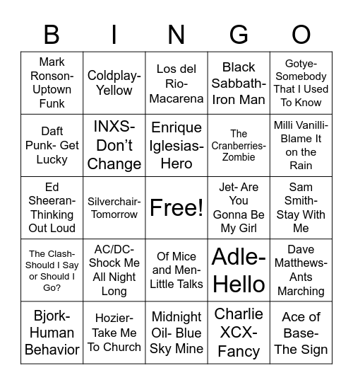 Total-Quiz.com Presents Radio Bingo: Foreign Music Bingo Card